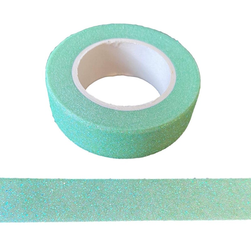 Syntego Glitter Washi Tape عصا زخرفية ذاتية اللصق على زخرفة لامعة لاصقة (أخضر نعناعي قزحي الألوان) - Image 1